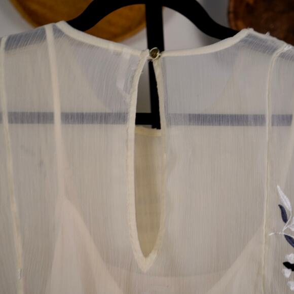 Feather Bone Anthropologie Feuille Embroidered Tunic Dress Ivory Womens Size 8 - Picture 6 of 10